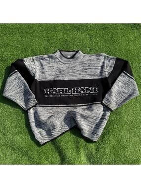 Vintage Karl Kani Grey Black Striped Sweater Size L